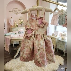 Bonnie Jean Pink/Gold Jacquard Floral Embossed Dress, Size 10, NWT